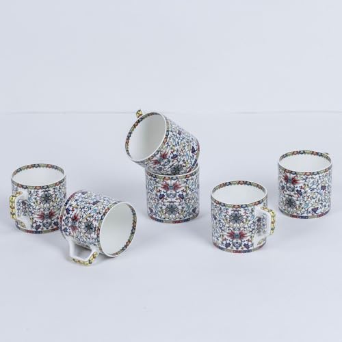 Image of GOLDEN QUEEN'S Handcrafted Floral Tea Cups - Set of 6 | Perfect for Daily Use, Elevate Your Tea and Coffee Experience - Himalayan Flora