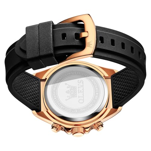 Image of OLEVS Watches for Men Business Diamond Moon Phase Male Watch Chronograph Fashion Dress Waterproof Date Analog Quartz Waterproof SiliconeMen Wrist Watch