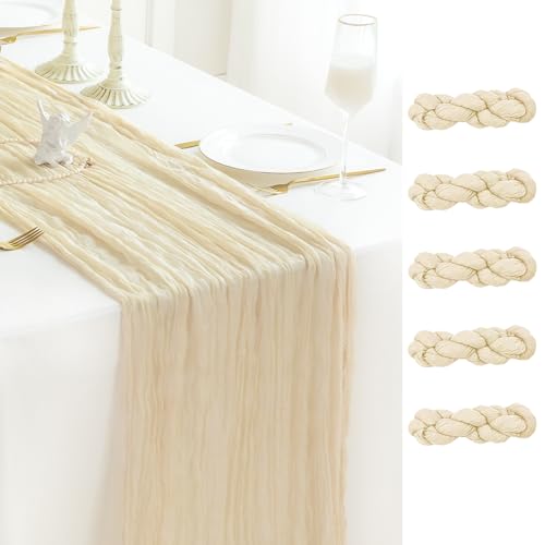 Sioloc 5 Pack Beige Cheesecloth Table Runner 120'' x 35'',Spring