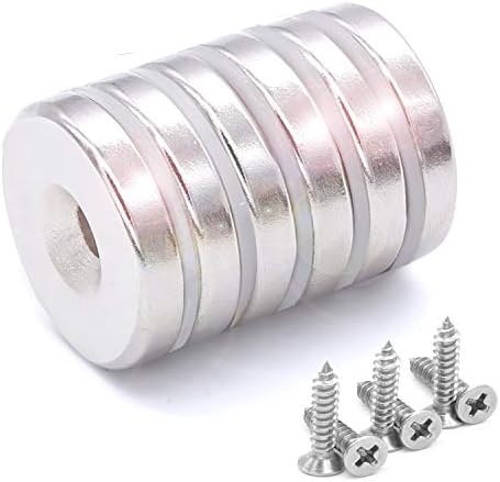 Neodymium Magnets Strong, Permanent Rare Earth Magnets with Countersunk Hole and Screws, 10kg Pull, Magnetic Fixings for Crafts, Science, DIY, Office and Refrigerator Magnets - 25 x 5 mm(6pc)