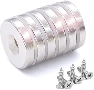 Neodymium Magnets Strong, Permanent Rare Earth Magnets with Countersunk Hole and Screws, 10kg Pull, Magnetic Fixings for Crafts, Science, DIY, Office and Refrigerator Magnets - 25 x 5 mm(6pc)