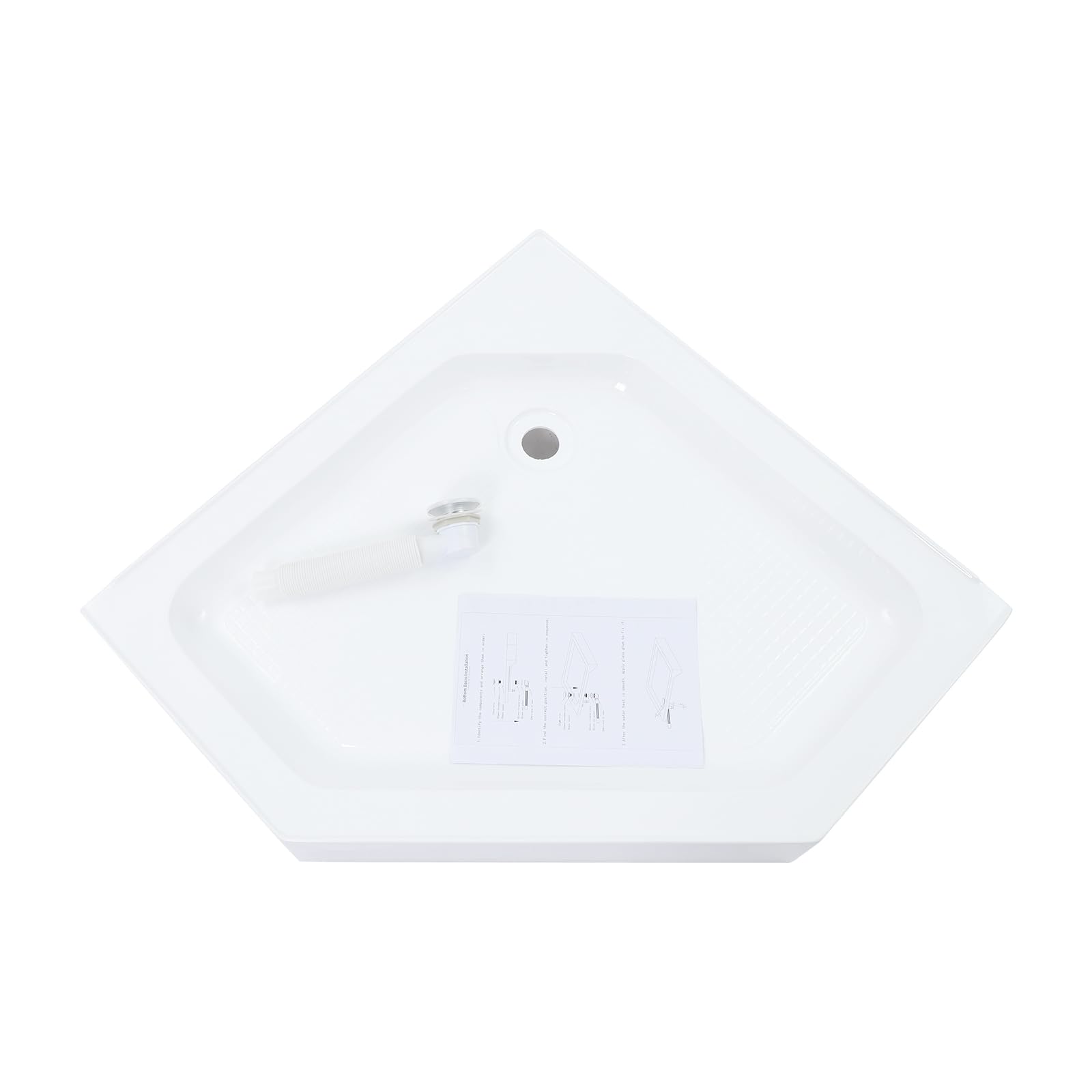 Plato de ducha de esquina acrílico, 80 x 80 cm, 260 kg, extraplano, 14 cm | Superficie antideslizante, desagüe empotrado, 7 patas ajustables en altura, montaje en superficie