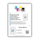 etiquettes 63.5 x 38.1 mm 2100 étiquettes adhésif 63.5 x 38.1 mm - 100 feuilles de 21 Etiquettes autocollantes - étiquette en planche avec autocollant permanent compatible montimbre en ligne