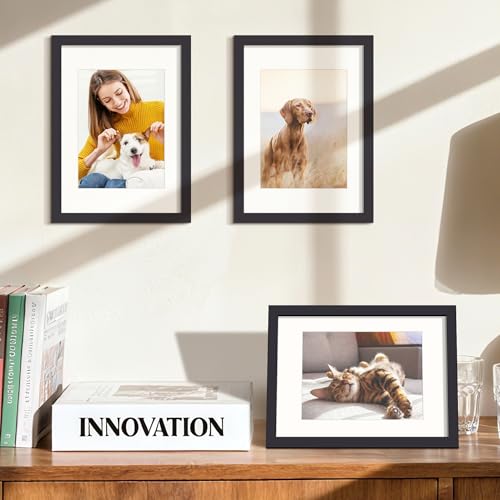 Image of upsimples 8x11 Picture Frame, Display Pictures 6x8 with Mat or 8x11 Without, Wall Hanging Photo Frames, Black, 1 Pack