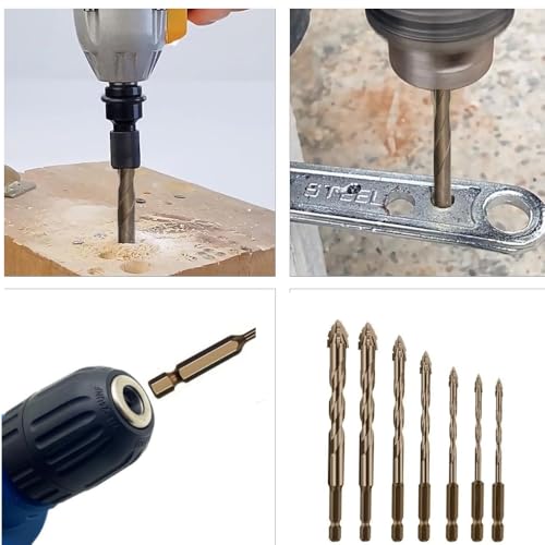 Image of 7PCS High-Strength Eccentric Twist Drill Bit Set - Four-Flute Sawtooth, Four-Edged Serrated, Multifunction (3-12mm) for Stone, Glass, Concrete, Wood, Brick, Metal (4-blade serrated drill bit)