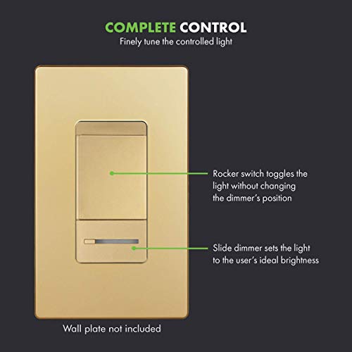 Topgreener High Speed Usb Wall Outlet, 15A Tamper-Resistant Receptacles/Dimmer Switch With Light Adjustment Slider, Single Pole Or 3 Way, 150W Led, 600W Incandescent/Halogen, 120V 60Hz, Gold #TOP6