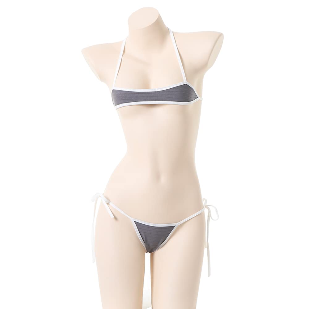 [YANJING] マイクロビキニ 超 極小 かわいい セクシー スク水 アニメ 水着 過激 コスプレ 可愛い スクール水着 風 紐 ヒモ ひも 下着 女性らしさ ミニブラ +ビキニ Tショーツ 2点セット