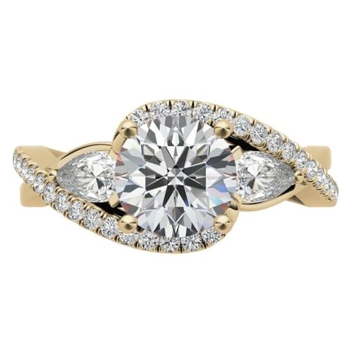 2.25 Ct Round & Pear Cut Diamond 3-Stone Bypass Engagement Ring In 14k Yellow Gold Finish 925 Silver3