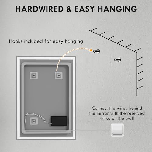 HOMCOM Bathroom Mirror with LED Lights, Illuminated Makeup Mirror with 3 Colours, Defogging Film and Memory Function, Hardwired, Horizontal or Vertical, 70 x 50 cm - Cosy Home Interiors HOMCOM Bathroom Mirror with LED Lights, Illuminated Makeup Mirror with 3 Colours, Defogging Film and Memory Function, Hardwired, Horizontal or Vertical, 70 x 50 cm - Image 8