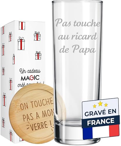 KDO MAGIC Verre à ricard personnalisé - Prénom ou texte gravé - Marquage au laser - Cadeau fête des pères, papa, noël, homme, retraite (Texte, Lot de 1)