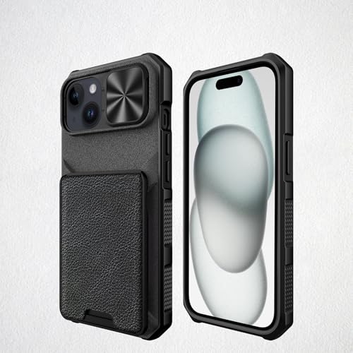 Coque de protection iPhone 15 Plus fine avec rangement de carte et clapet photo noir