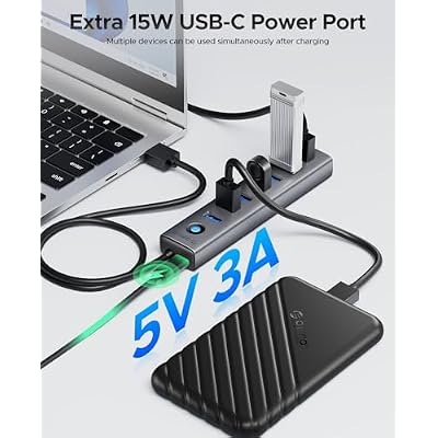 ORICO 7-Port USB 3.0 Hub, Aluminum USB Multiple Adapter, 5Gbps USB Extender USB Splitter with 3.28Ft Cable, UBS-A Hub Long Cable for Desktop, PC, Flash Drive, Mobile HDD, Windows/XPS