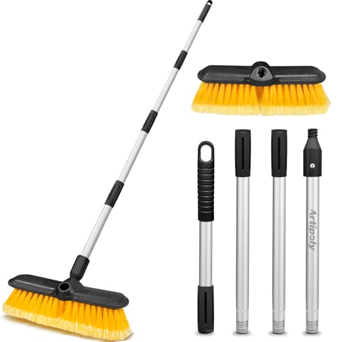 ARTIPOLY Cepillo de lavado de coches con barra de extensión, cepillo suave de 25 cm, resistente a los arañazos, cepillo de limpieza de coche para barcos, camiones, SUV, fachada de casa, nieve, suelos
