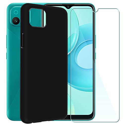 CXKJ Case + Screen Protector for Wiko T10 (6.50 inch),Black Silicone Cover Soft Case band 9H Hardness Tempered Glass Film,for Wiko T10 Scratch Resistant Glass Film - Black