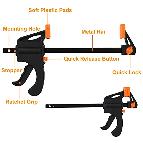 Lishine DOUS-BARCLAMP-4INCH-12PCS-210710 12 Pack 4 Inch Bar Clamps For Woodworking Quick Grip Clamps Trigger Clamp One Handed Ratchet Clamp thumb #2