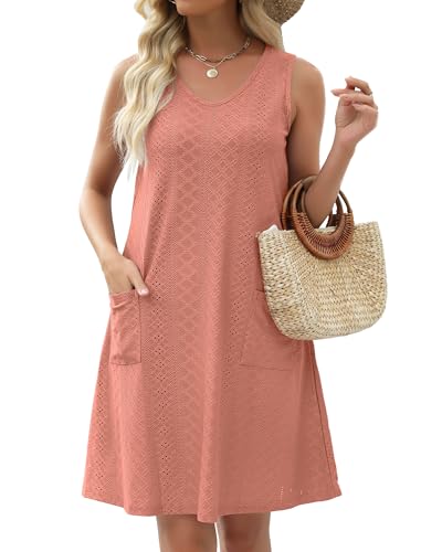 Image of elescat Swimsuit Coverup Summer Dresses for Women Eyelet Casual Loose Sleeveless Sundress with Pockets 2026