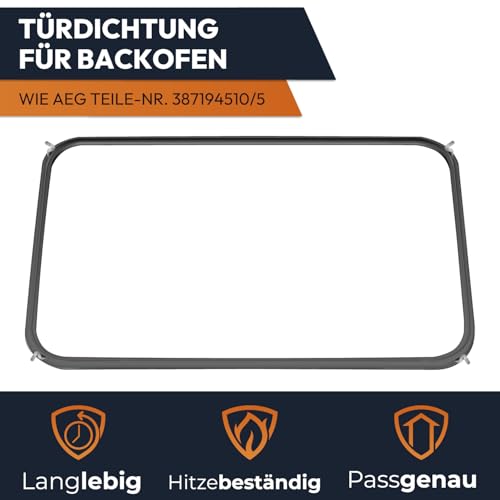 Kenekos - Backofen Türdichtung 44x33 cm geeignet für AEG Competence, Electrolux 387194510/5 3871945105 387194510 Juno Backofendichtung Gummidichtung Dichtung rundum 4 Haken für Backofen Ofen Herd
