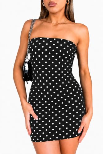 Image of ABMOIU Women's Tube Mini Dress Strapless Ruched Bodycon Party Club | Soft stretch fabric, backless Y2K style, print design, summer going out birthday vacation night out clubwear