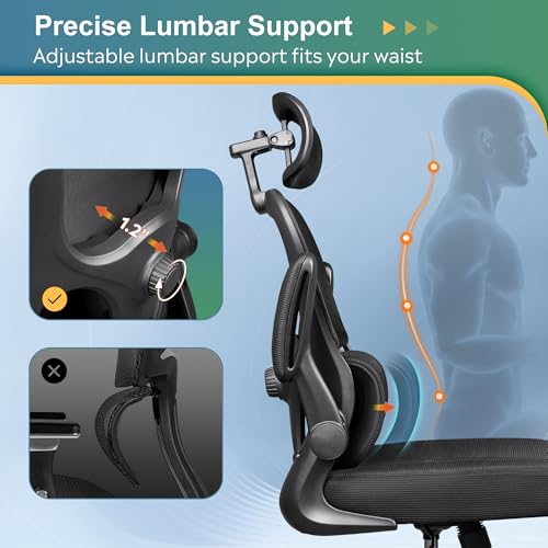 DEVAISE Ergonomic Mesh Office Chair with Lumbar Support, Swivel Comfy Home Office Chair with High Back, Flip-up Armrests with Breathable Mesh, Black - Image 5