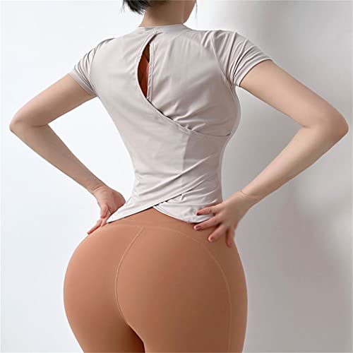 Foto von MJWDP Yoga-Tops for Damen, Sommer, Schnell Trocknend, Atmungsaktiv, Pilates, Kurzärmliges Fitness-T-Shirt