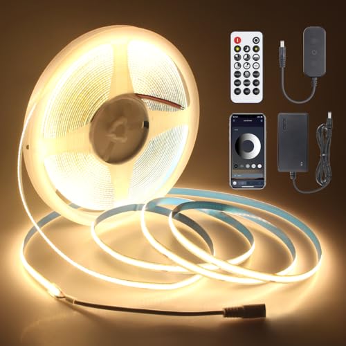 Image of Aclorol 50FT LED Strip Lights COB 3000K Warm White Dimmable 24V LED Light Strip Kit High Density Bright Tape Lights with Power Supply for Cabinet Display Home DIY Lighting Projects CRI85+ 320LEDs /M