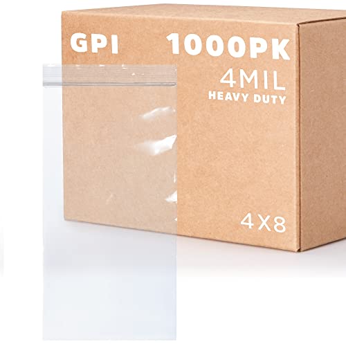 GPI - 4" x 8" 1000 Count, Reclosable Zip Bags, Heavy-Duty 4 Mil Thick, Poly Baggies With Resealable Zip Top Lock For Packaging & Shipping Heavy Items. by GPI POLY - Used condition - US$45.13