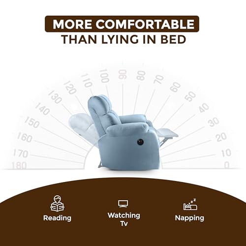 Image of Little NAP Helios Soft Suede Fabric Single Motorized Standard Recliner | Padded 1 Seater Aaram Sofa | Relaxing Chair for Home Office Living Bed Room | Sky Blue