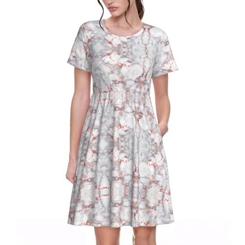 Jupe trapèze avec poches robe légère marbre blanc confort d'été femme