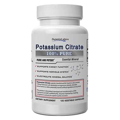 Superior Labs - Potassium Citrate NonGMO Supplement - 100 mg Dosage, 120 Vegetable Capsules - Maintains Overall Health - Supports Kidney Function - Electrolyte Mineral Balance Cover