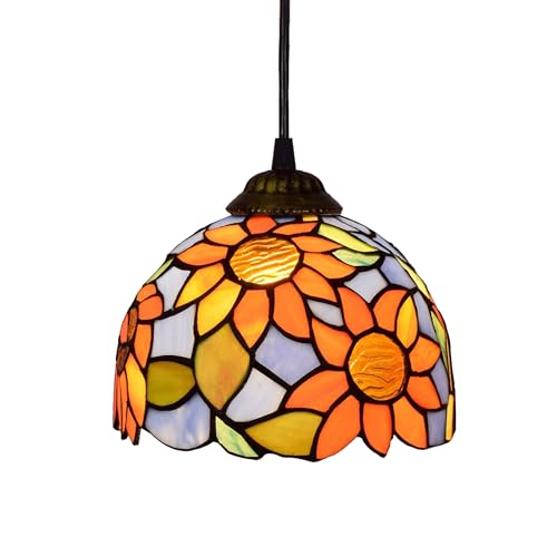 Lámpara de techo estilo Tiffany, lámpara colgante de vitral de 8 pulgadas con diseño de girasol azul, decoración vintage, lámpara colgante for cocina, isla, comedor, sala de estar, dormitorio y pasill