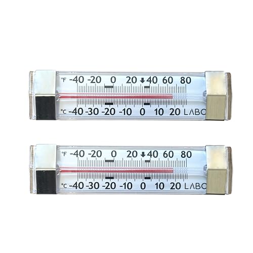 Refrigerator and Freezer Thermometer Fridge Thermometer 2 Pack – Waterproof Analog, Large Dial, Accurate, Easy to Read, Wide Range -40°F to 80°F for Kitchen, Restaurant, Cooler, Lab, Industrial Use