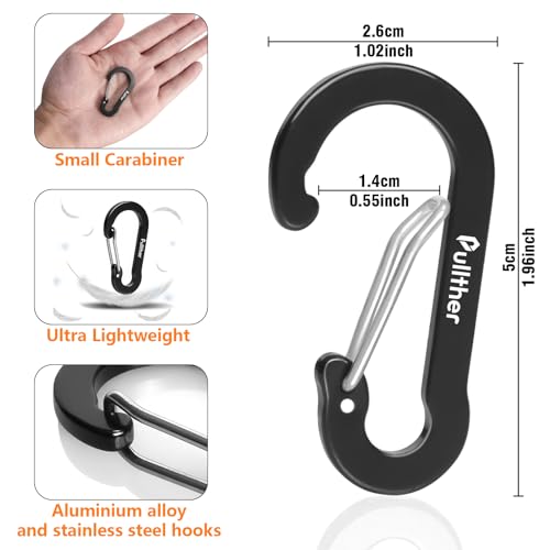 Pullther fishing Multi Carabiner Clip,20 Pcs Mini Caribeana Clips,Carabiner Clip 2 inch Small Keychain Caribeaner Clip,Aluminum Alloy D Rings Carabiners for Keys,Fishing,Kayaking,Hiking,Camping