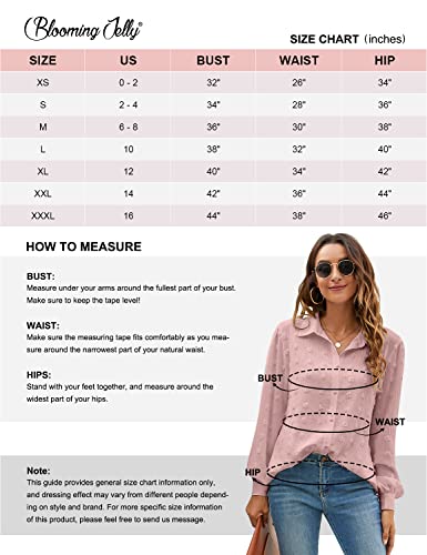 Blooming Jelly Womens Button Down Shirts White Long Sleeve Collared Business Casual Tops Work Blouses(Xl,Pink) #TOP5
