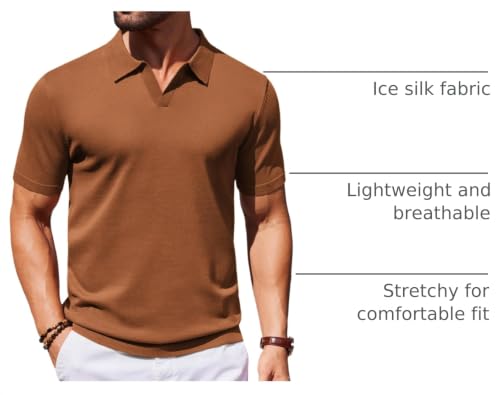 Image of COOFANDY Men's V Neck Short Sleeve Stretch Knit Polo Shirt