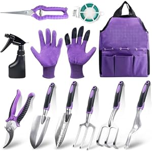 Covacure Gardening Tool Set – 11 Piece Aluminum Alloy Steel Hand Tool Starter Kit with Garden Bag, Outdoor Tool, Heavy Duty Gardening Work Set, Gardening Gifts for Women and Men