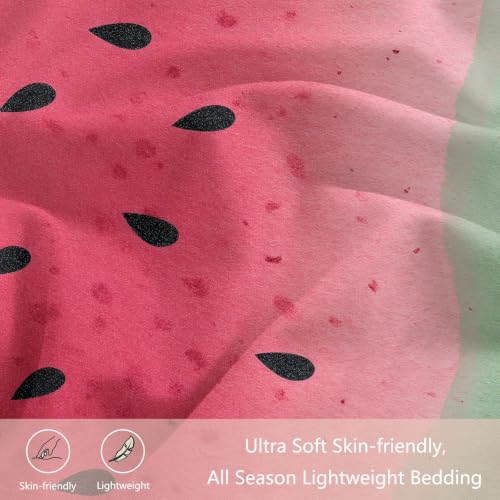 Housse de couette pastèque 220x240 cm imprimé réversible rose microfibre douce