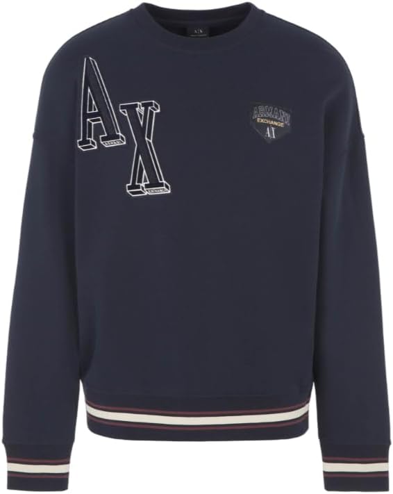 Emporio Armani mens Collegiate Capsule Cotton French Terry Logo Patch Logo Letters Pullover Sweatshirt