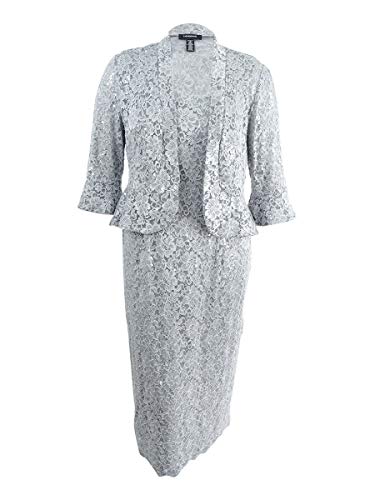RM Richards Women's Sequin Lace Midi Dress with Jacket - Mother of The Bride Wedding Dresses (10, Silver)
