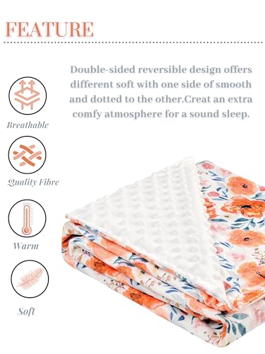 Image of Baby Plush Mink Blanket Double Layer with Dotted Backing for Baby Girl or Baby Boy Holiday Thanksgiving (Orange Floral)