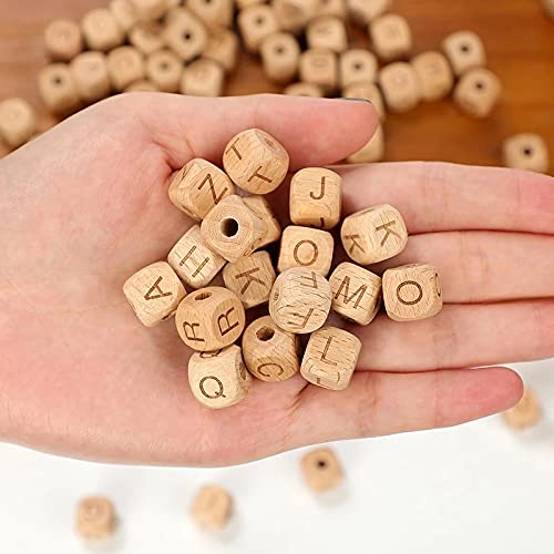 ToBeIT Wooden Beads Square Wood Beads Alphabet Letter Beads for Crafts DIY Handmade Decorations Craft Making (A-72Pcs)