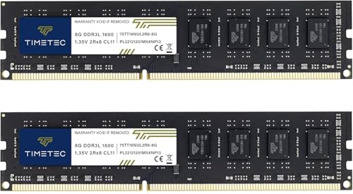 Timetec 16GB KIT(2x8GB) DDR3L / DDR3 1600MHz (DDR3L-1600) PC3L-12800 / PC3-12800 Non-ECC Unbuffered 1.35V/1.5V CL11 2Rx8 Dual Rank 240 Pin UDIMM Desktop PC Computer Memory RAM(SDRAM) Module Upgrade