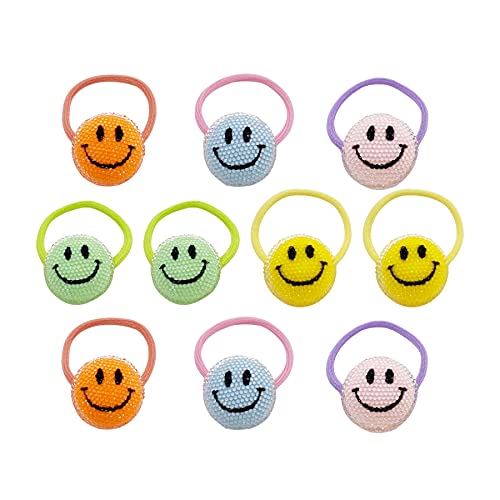 10Pcs Bebe Prince Smiley Face Mini Elastic Baby Girls Hair Ties (Smiley Face)