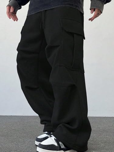 ZAFUL Men's Casual Cargo Pants Hiking Pants Workout Drawstring Jogger Sweatpants Athletic Pants Pocket 0-Black S4