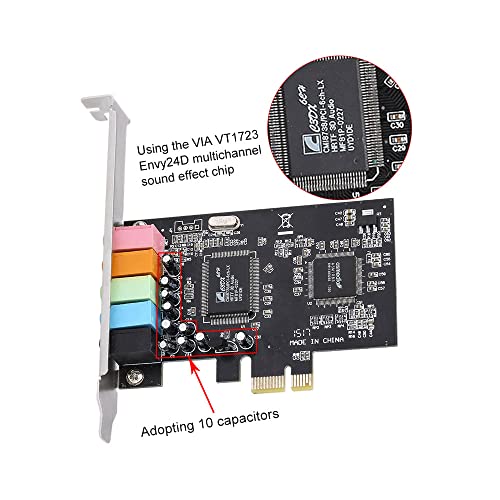 ERYUE Placa de Expansão PCI-E Express 5.1 Som Placa de Som Surround de 5 Portas Placa de Som Surroun