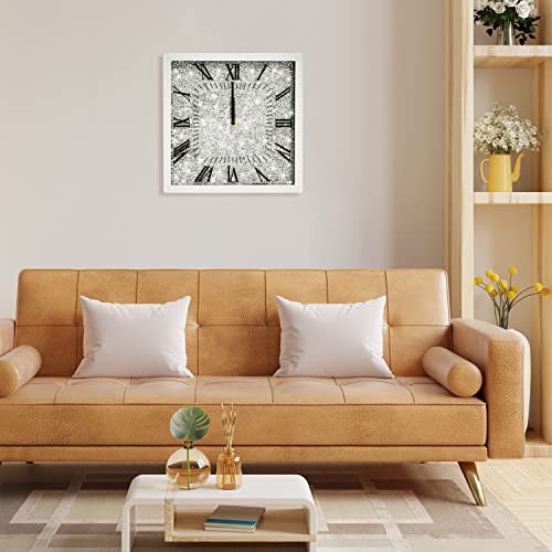 Lxartzj Crystal Diamond Square Round Wall Clock Twinkle Bling Decor For Wall Decoration 12X12 Inch Silver Glass Mirror Home Decor #TOP6