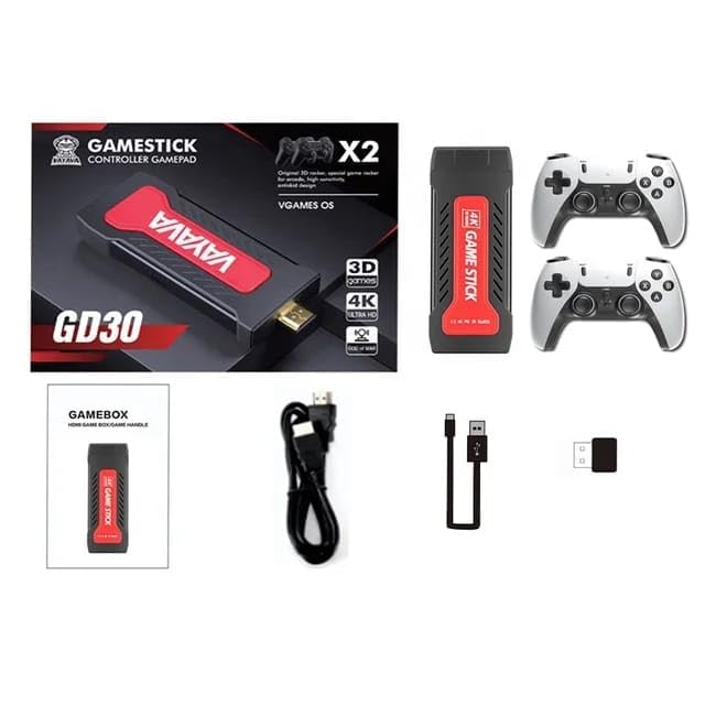 Playtastic Gamestick GD30 Retro Gaming Console, 20,000+ Classic Games, Dual Wireless Controllers, 128GB Storage, HDMI Output (128GB)