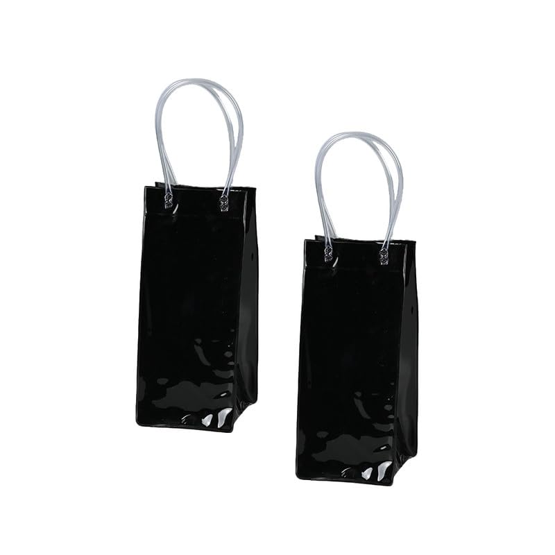 2PCS PVC Ice Wine Bags With Handles Wine Pouchs Waterproof PVC Bottle Gift Bag for Champagne Christmas Party,Black