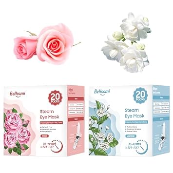BeHoomi Steam Eye Mask, 40 Packs Heated Eye Mask Warm Compress for Eyes, Self Heating Disposable Eye Masks, Stocking Stuffer Jasmine & Rose