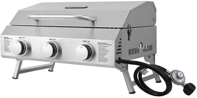 NXR 3 Burner Portable Gas Grill, closed lid, side view