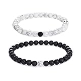 Jade cabbage Distance Relationship 6mm Black Matte Agate & White Howlite Stone Beads Bracelet for Couple Jewelry